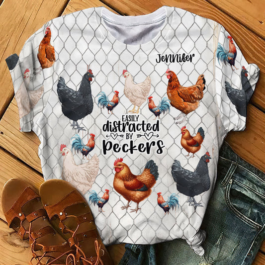 Leicht von Schwänzen ablenkbar - Personalisiertes Hühner-Allover-Shirt