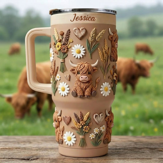 Liebe zum Hochlandrind – Personalisierter Hochlandrind-Trinkbecher mit Henkel