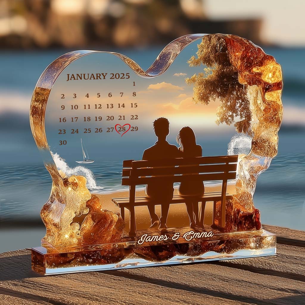Anniversary Gift Custom Calendar - Personalized Couple Custom Shaped Acrylic Plaque