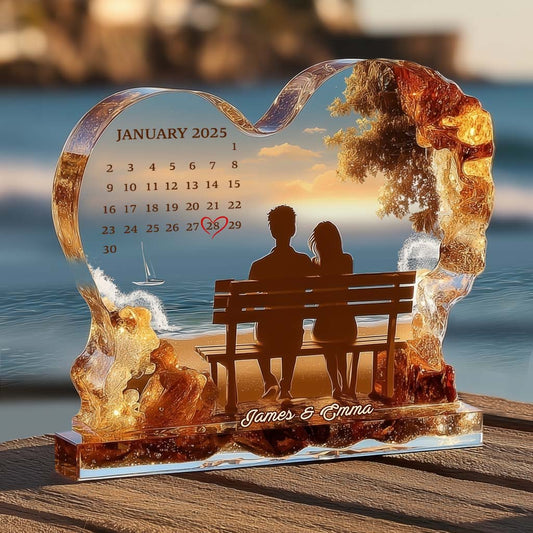 Anniversary Gift Custom Calendar - Personalized Couple Custom Shaped Acrylic Plaque