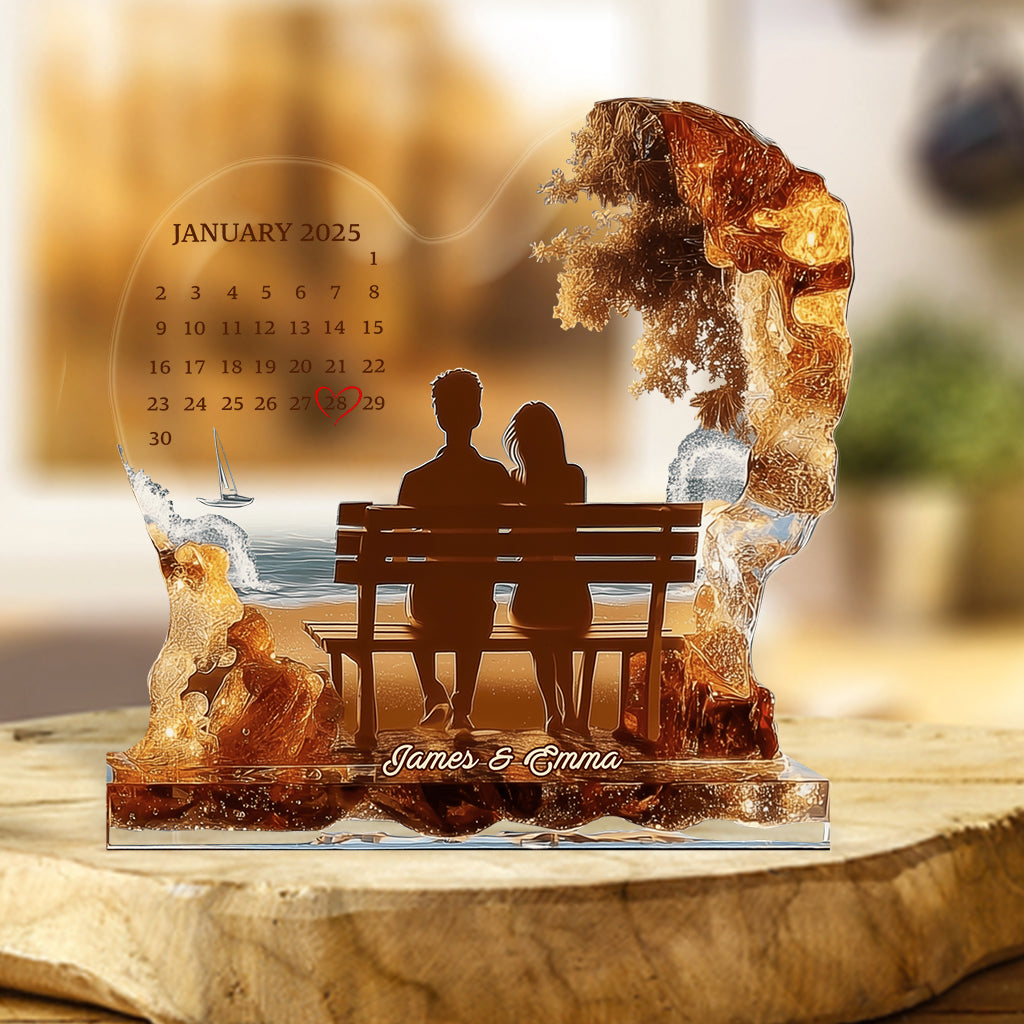 Anniversary Gift Custom Calendar - Personalized Couple Custom Shaped Acrylic Plaque
