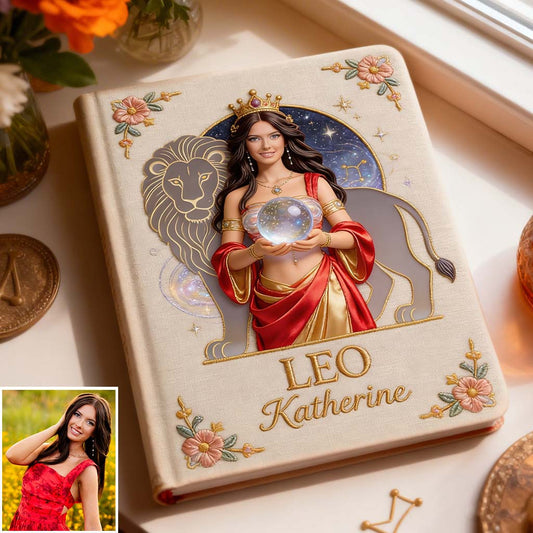 Journal en cuir personnalisé avec photo et style astrologique - Horoscope personnalisé