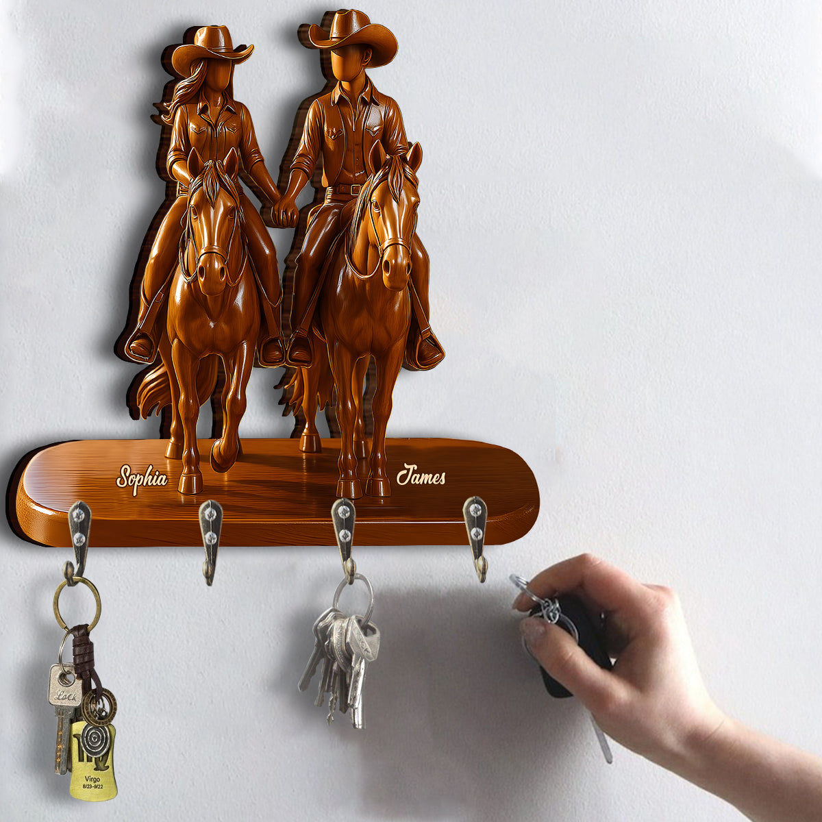 Partenaires de chevauchée pour la vie - Porte-clés personnalisé en forme de cowgirl