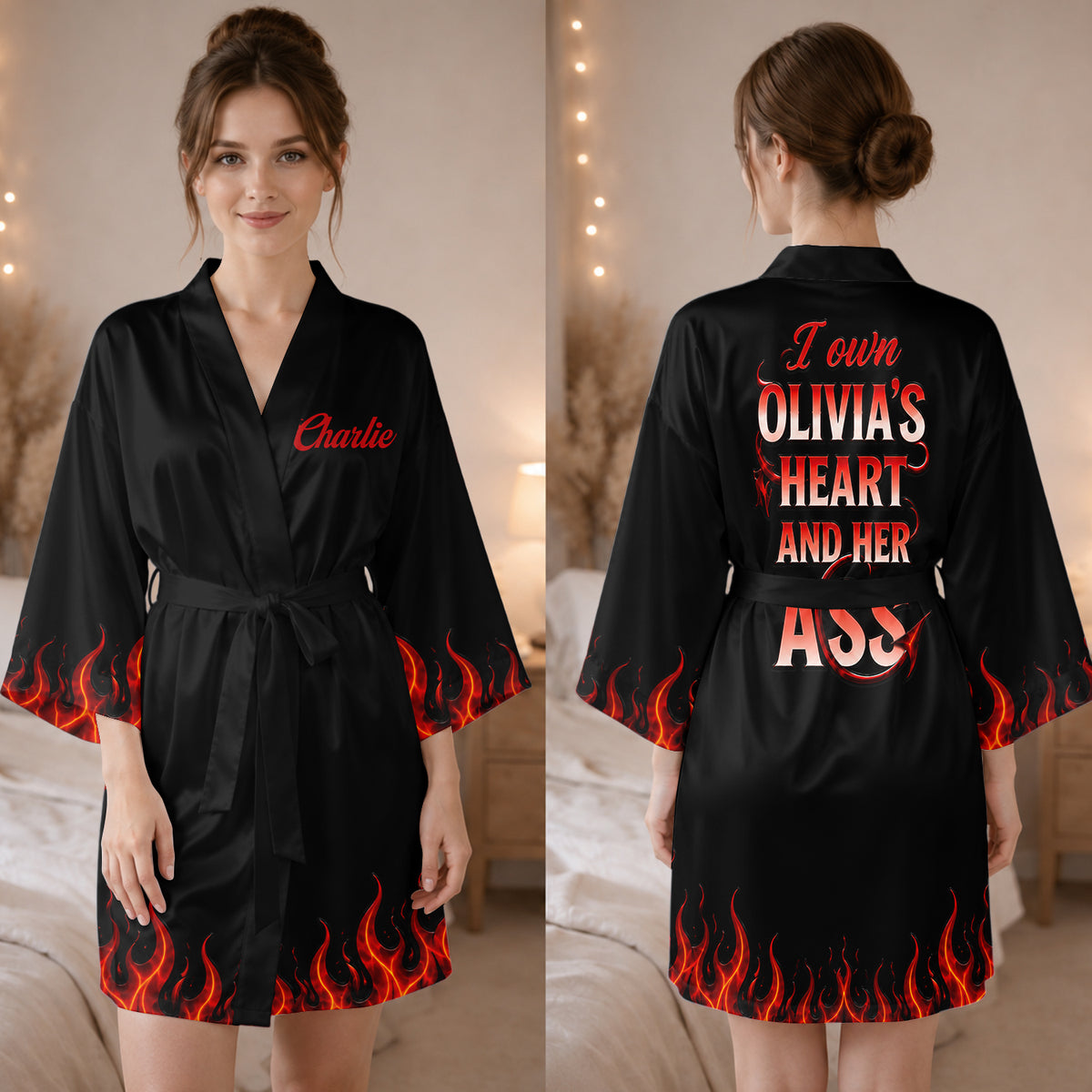 Naughty Devil - Personalized Spicy Couple Satin Robe