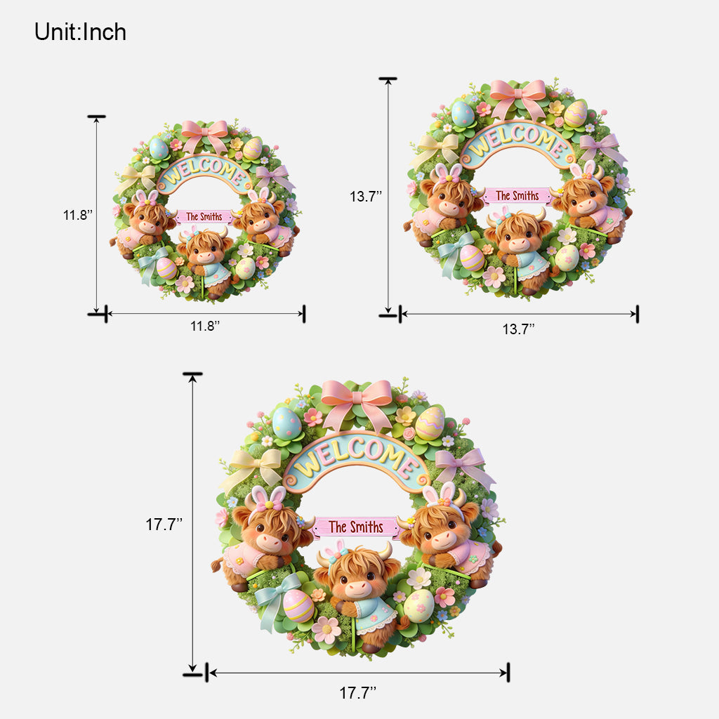 Frohe Ostern! Niedliches Hochlandrind – personalisiertes Holzschild in individueller Hochlandrinderform