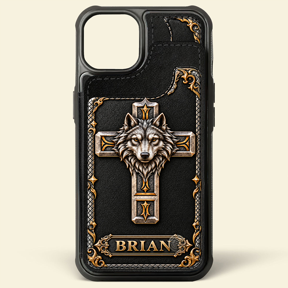 Wolf Guardian Cross - Personalized Wolf Fully Printed Wallet Phone Case