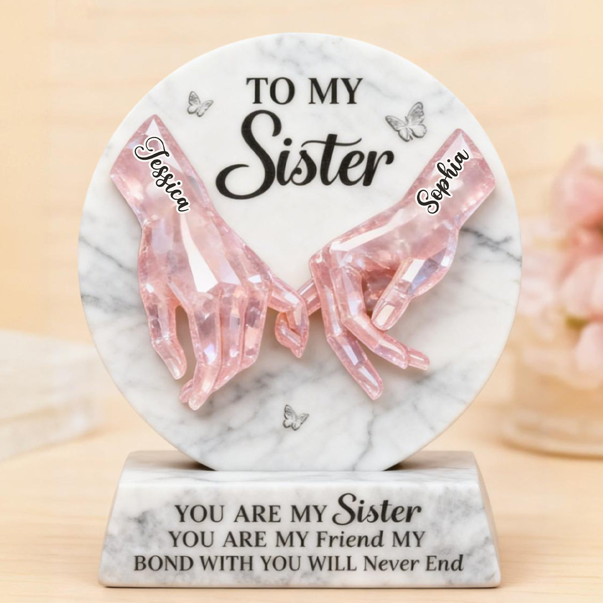 Du bist meine Schwester – Personalisierte Acrylplakette in individueller Form für beste Freundinnen