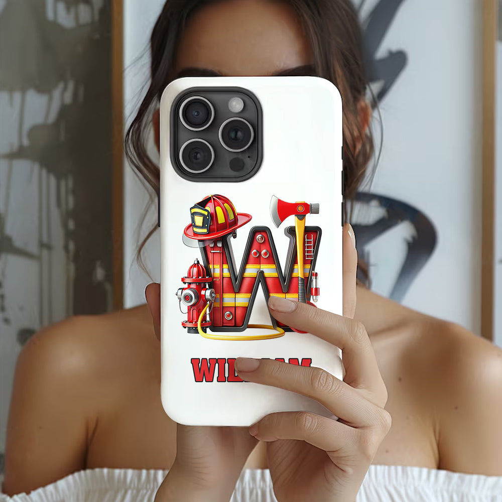 Étui de téléphone personnalisé avec motif pompier Alphabet - Coque de téléphone imprimée intégrale