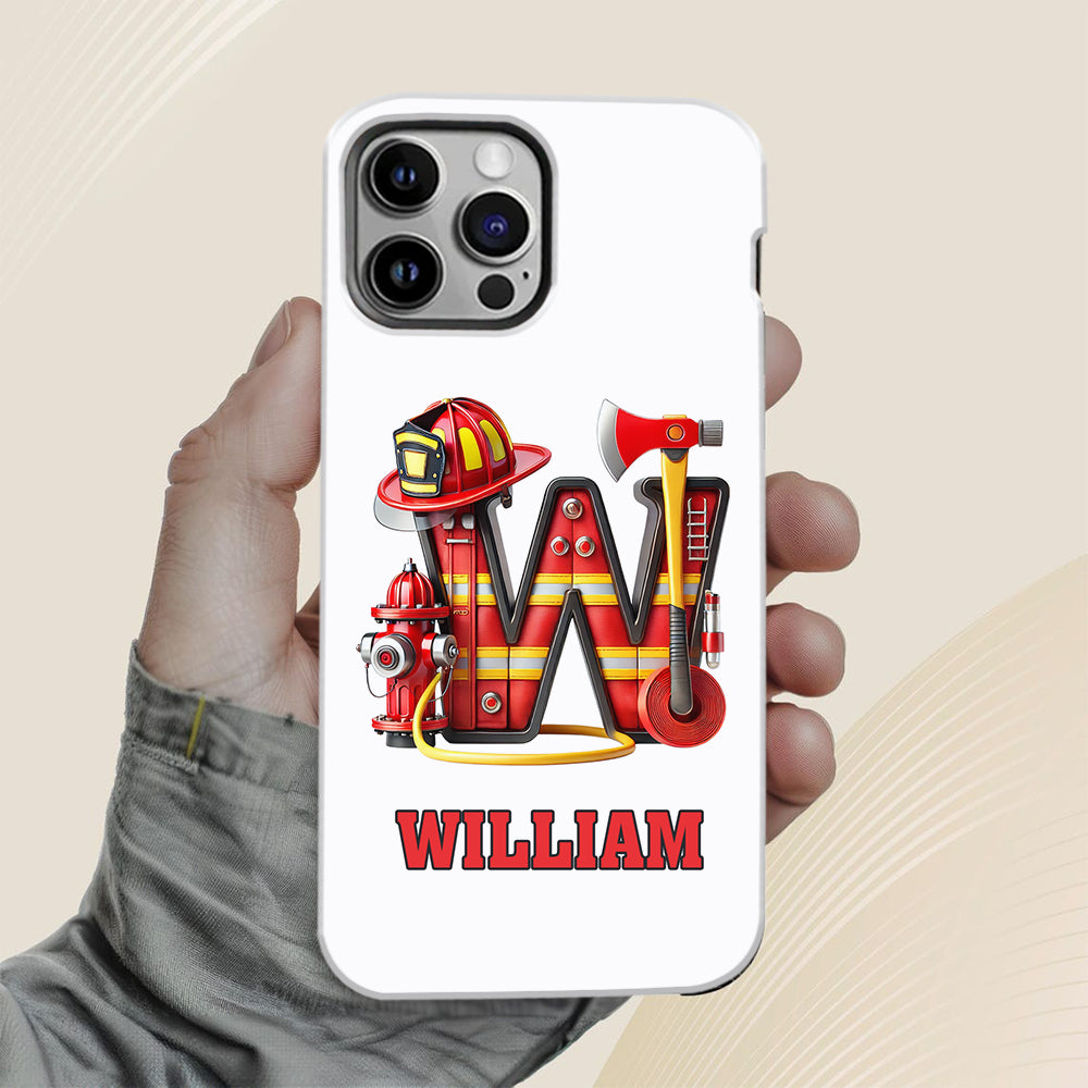 Étui de téléphone personnalisé avec motif pompier Alphabet - Coque de téléphone imprimée intégrale