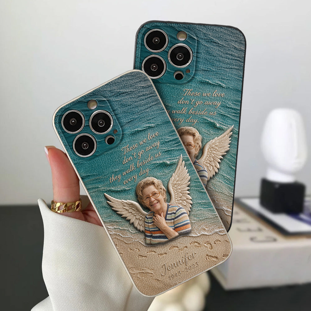 They Walk Beside Us - Personalized Memorial 3D Embossed Leather Phone Case
