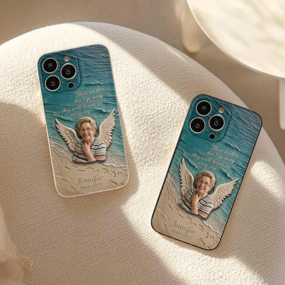They Walk Beside Us - Personalized Memorial 3D Embossed Leather Phone Case