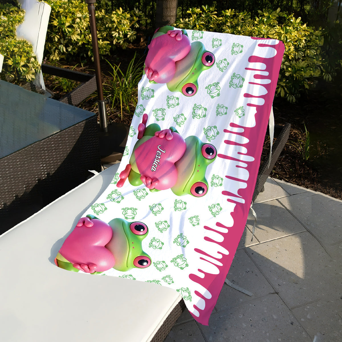 Serviette de plage/de bain grenouille mignonne - Serviette personnalisée à séchage rapide