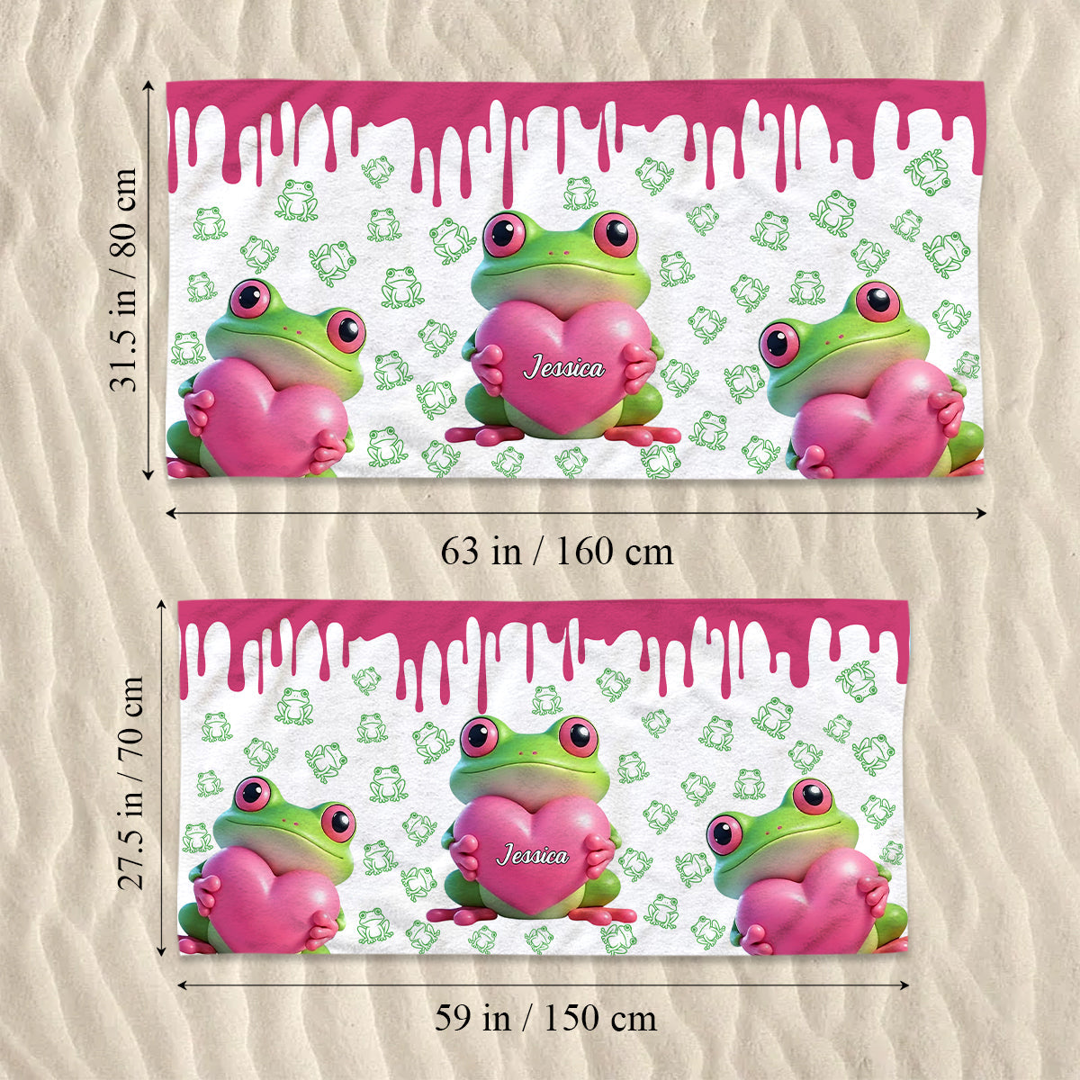 Serviette de plage/de bain grenouille mignonne - Serviette personnalisée à séchage rapide