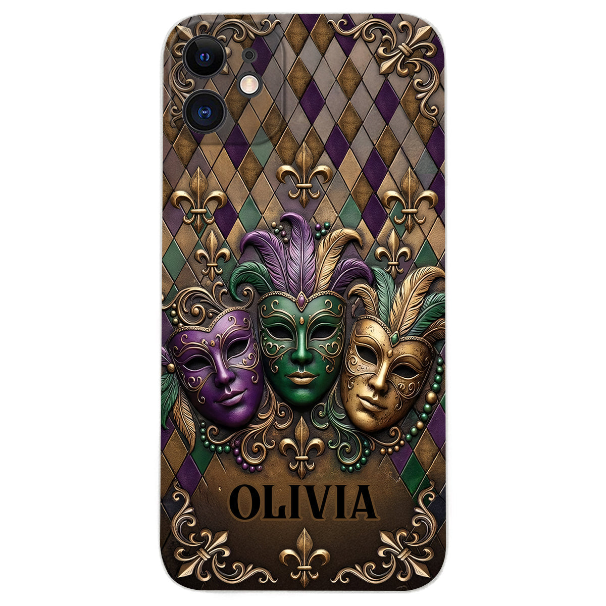 Mardi Gras Fleur de Lis - Étui de téléphone en cuir personnalisé Mardi Gras