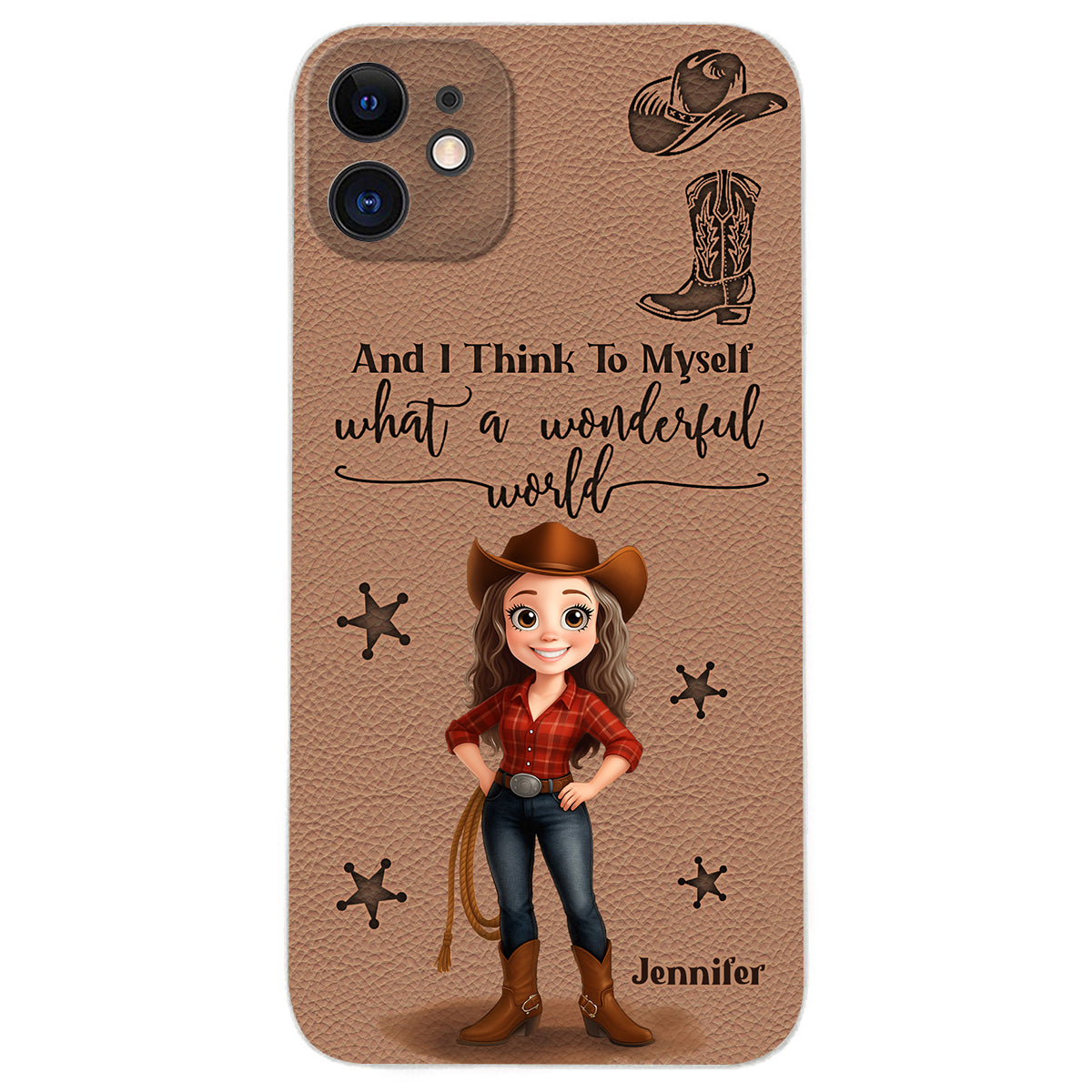 Cowgirl What A Wonderful World - Étui de téléphone en cuir personnalisé Cowgirl