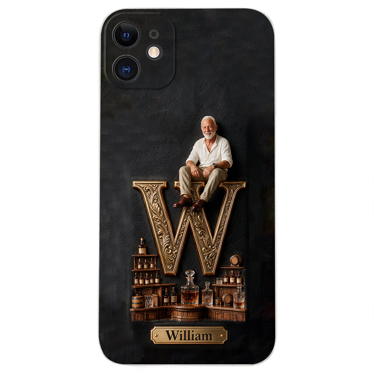 Alphabet Initial For Whiskey, Bourbon... Lovers - Personalized Whisky 3D Embossed Leather Phone Case