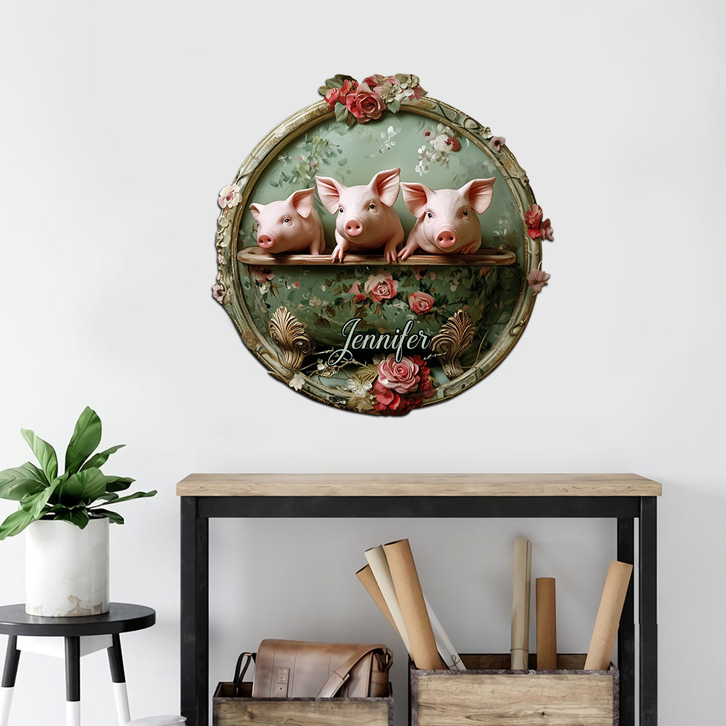 Bauernhoftiere mit Blumenmotiven – personalisiertes Metallschild im Bauernstil