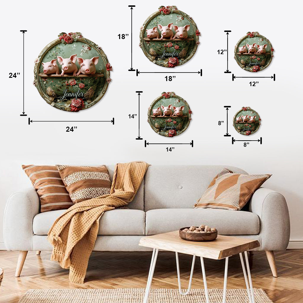 Bauernhoftiere mit Blumenmotiven – personalisiertes Metallschild im Bauernstil