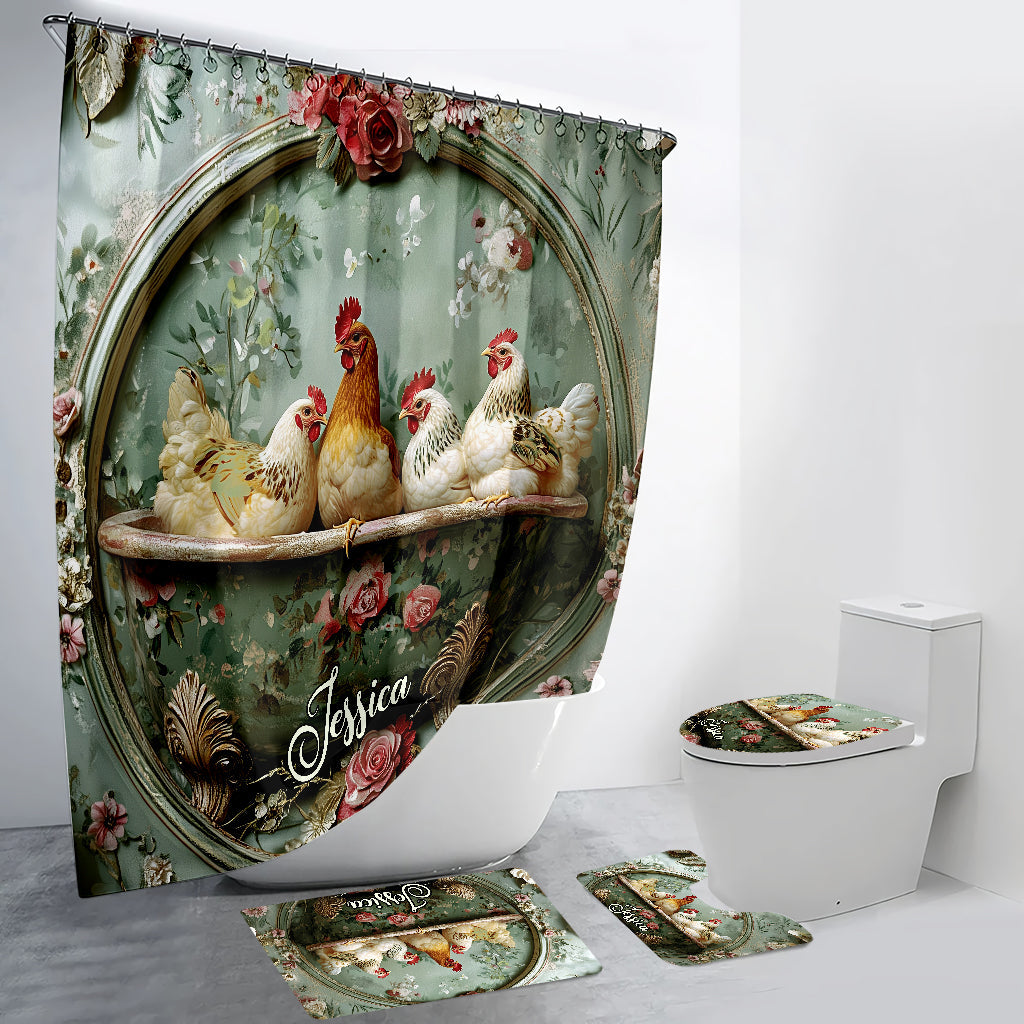 Floral Farm Animals - Personalized Farmer Bathroom Curtain & Mats Set