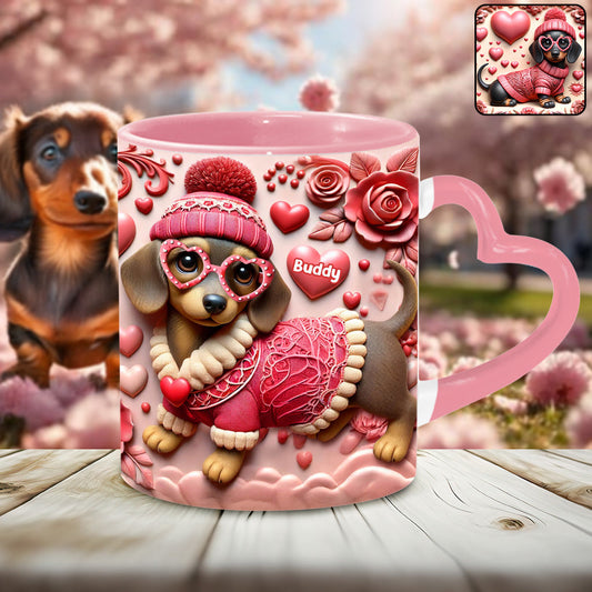 Mug personnalisé avec anse en forme de cœur et motif teckel pour la Saint-Valentin - Teckel