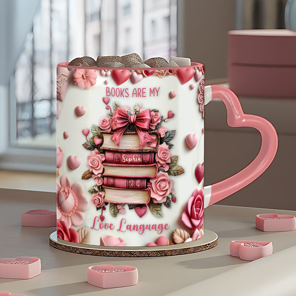 Les livres sont ma façon d'exprimer mon amour - Mug personnalisé avec anse en forme de cœur