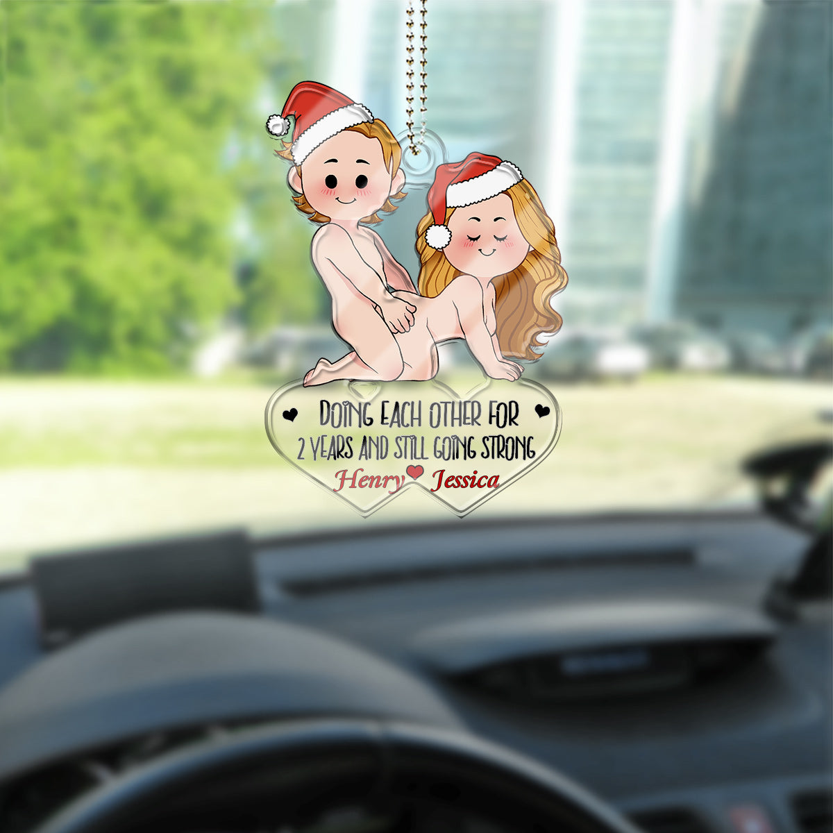 Doing Each Other - Personalized Couple Custom Shaped Car Ornament