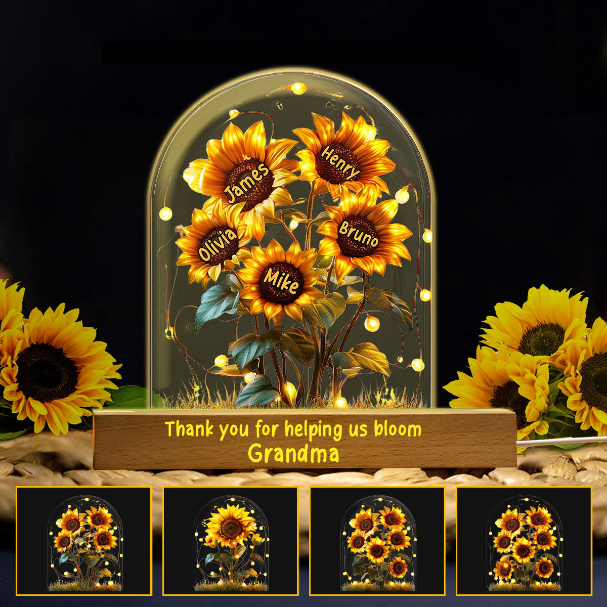 Grandma's Sunflower Garden - Personalized Mother Shaped Led Night Light