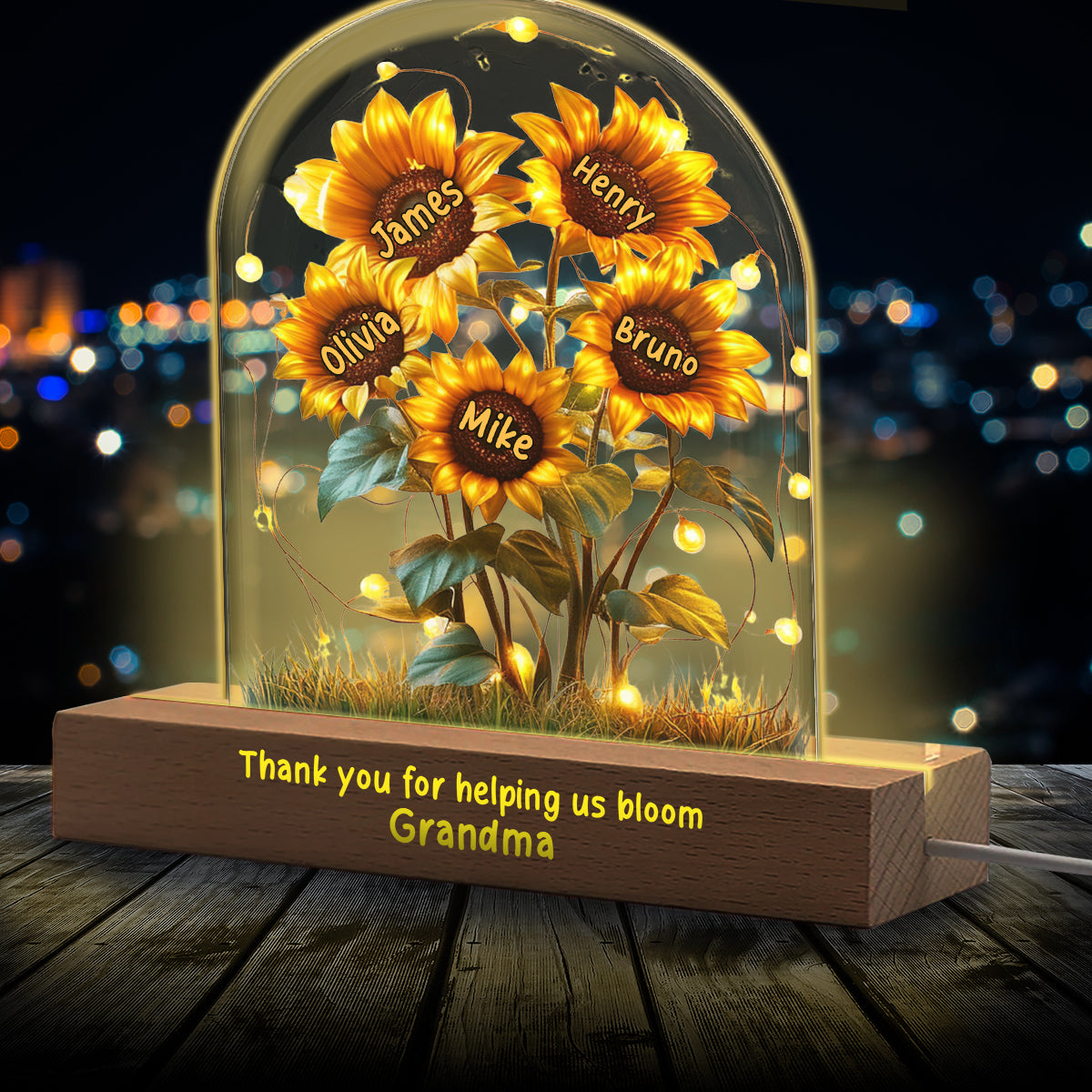 Grandma's Sunflower Garden - Personalized Mother Shaped Led Night Light
