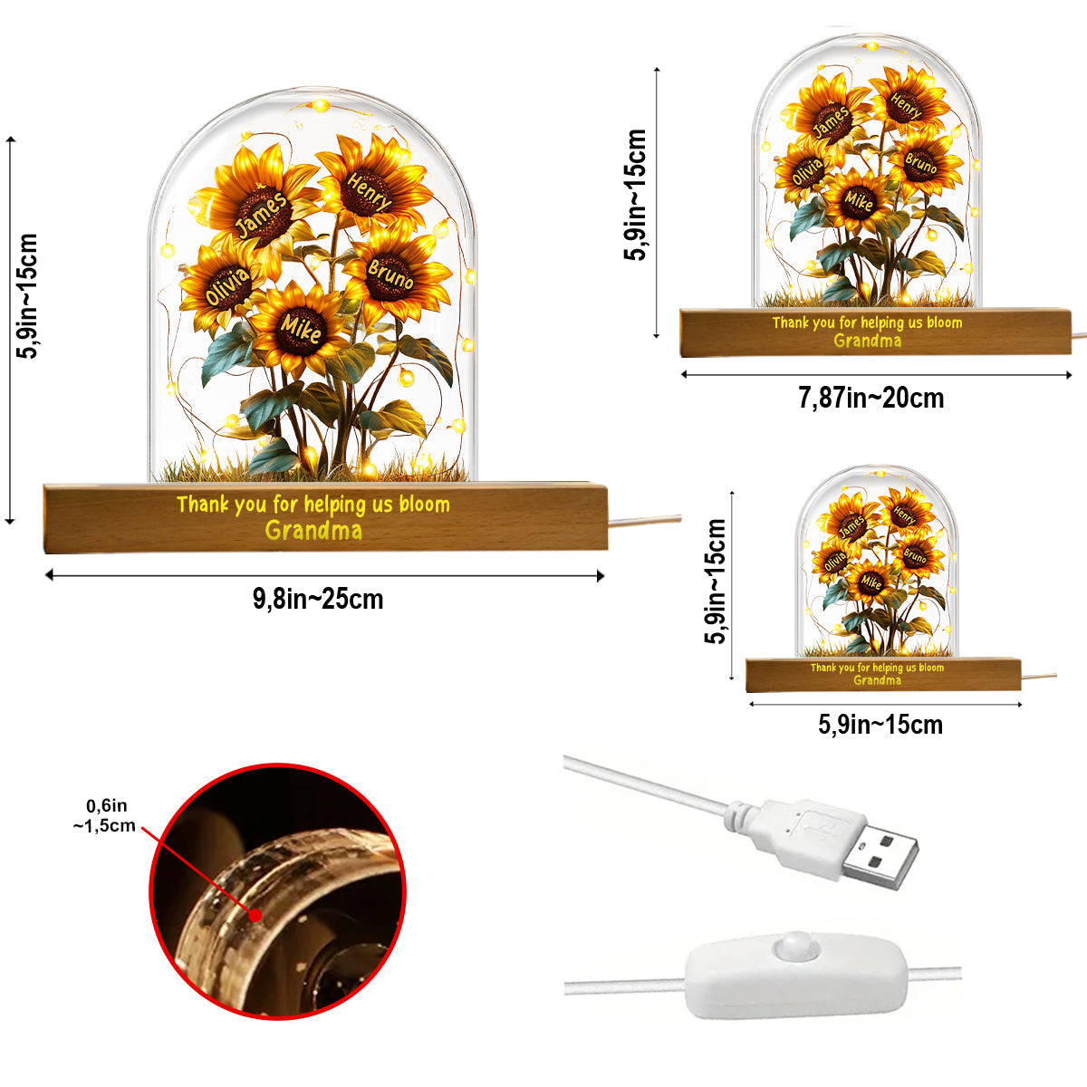 Grandma's Sunflower Garden - Personalized Mother Shaped Led Night Light