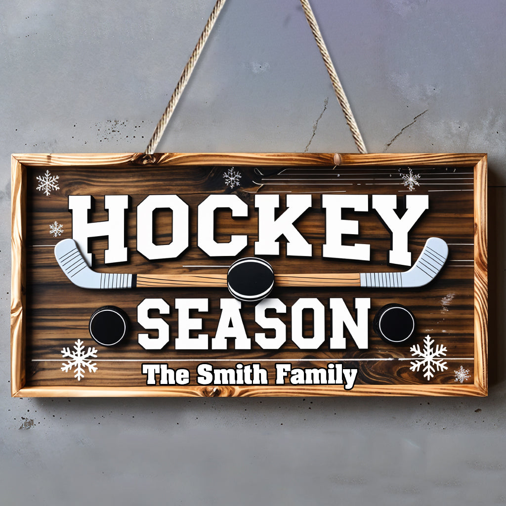 Saison de hockey - Panneau en bois personnalisé en forme de hockey