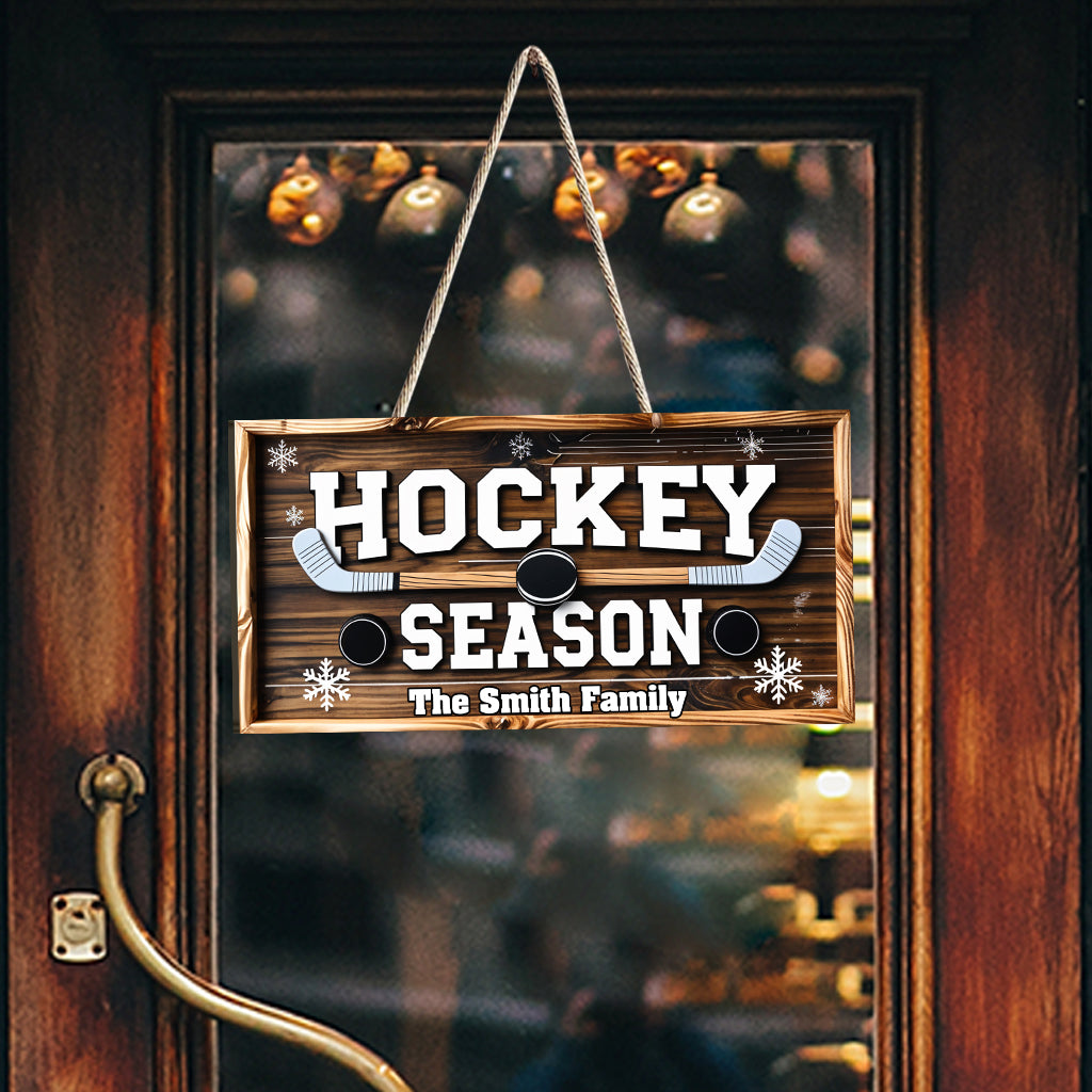 Saison de hockey - Panneau en bois personnalisé en forme de hockey