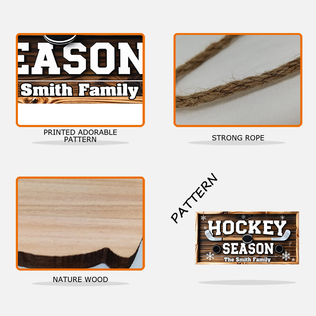 Saison de hockey - Panneau en bois personnalisé en forme de hockey