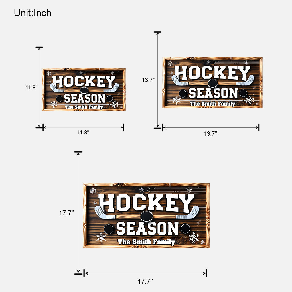 Saison de hockey - Panneau en bois personnalisé en forme de hockey