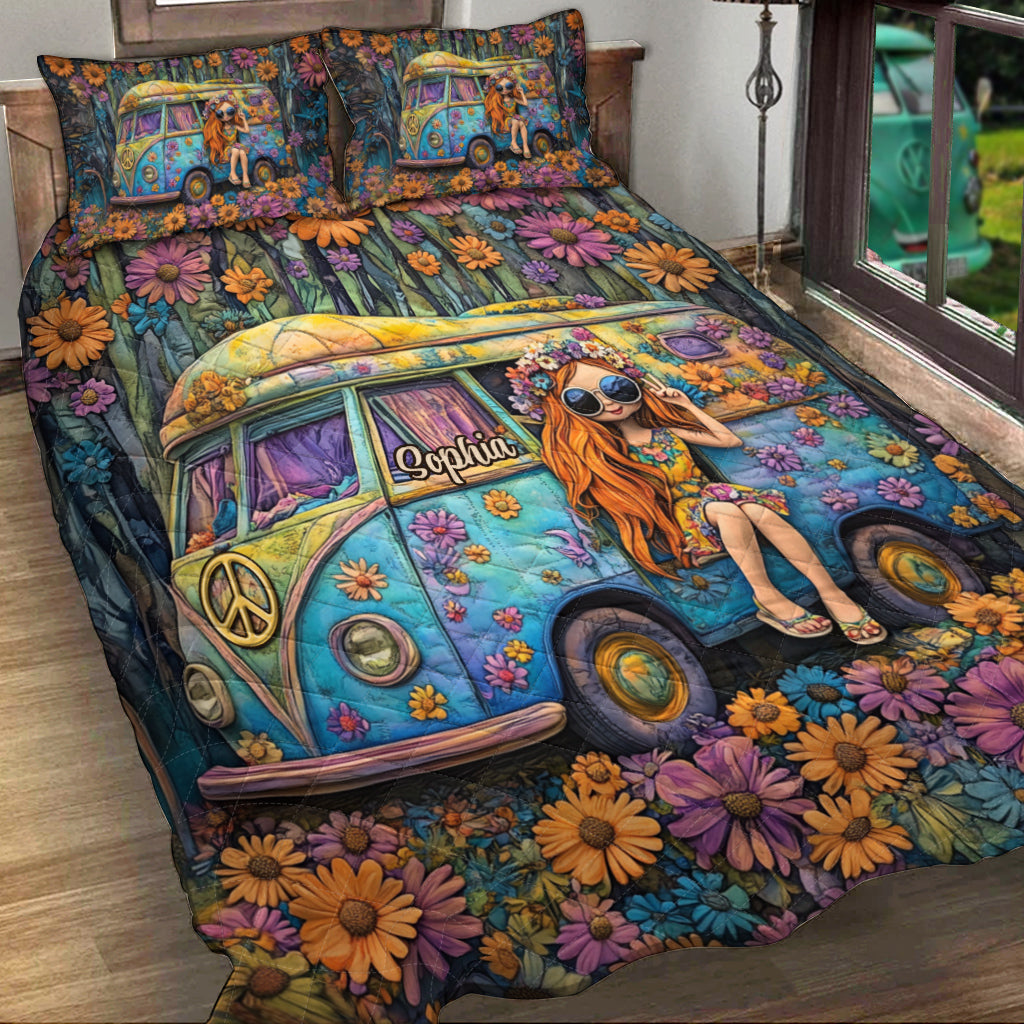 Fantastisches Caravan - Personalisiertes Hippie-Bettdecken-Set