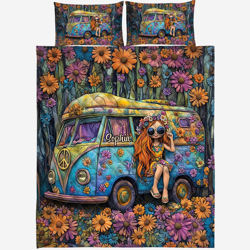 Fantastisches Caravan - Personalisiertes Hippie-Bettdecken-Set