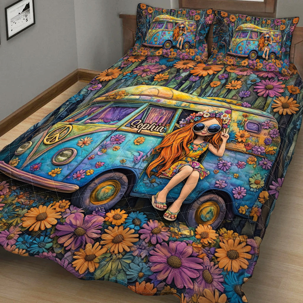 Fantastisches Caravan - Personalisiertes Hippie-Bettdecken-Set