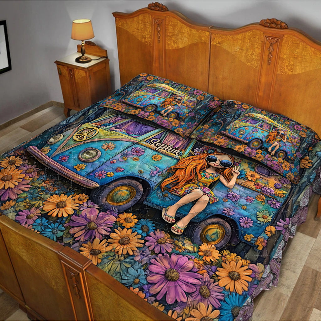 Fantastisches Caravan - Personalisiertes Hippie-Bettdecken-Set