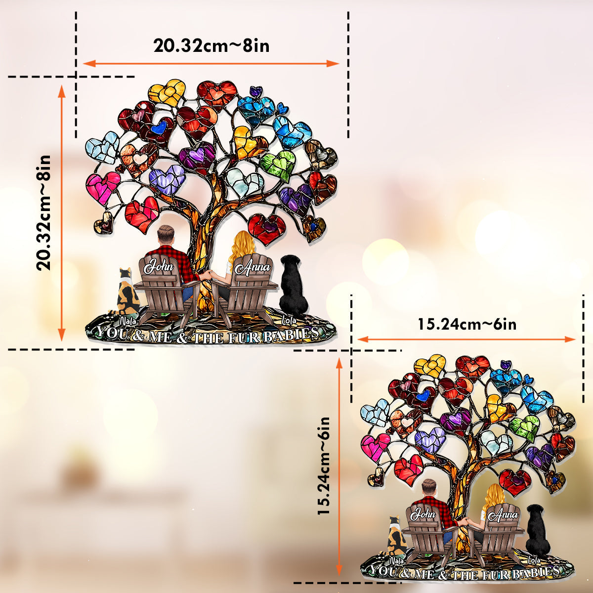 You And Me And The Fur Babies - Personalized Couple Window Hanging Suncatcher Ornament