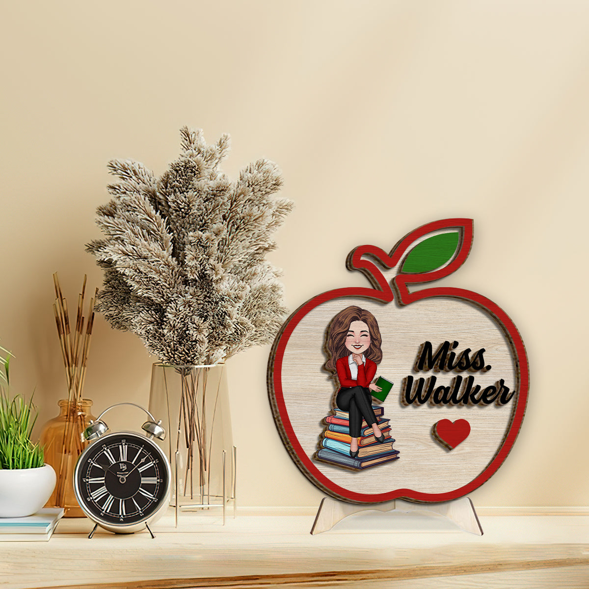 Panneau en bois personnalisé « Pomme pour enseignant » - Plaque en bois double couche