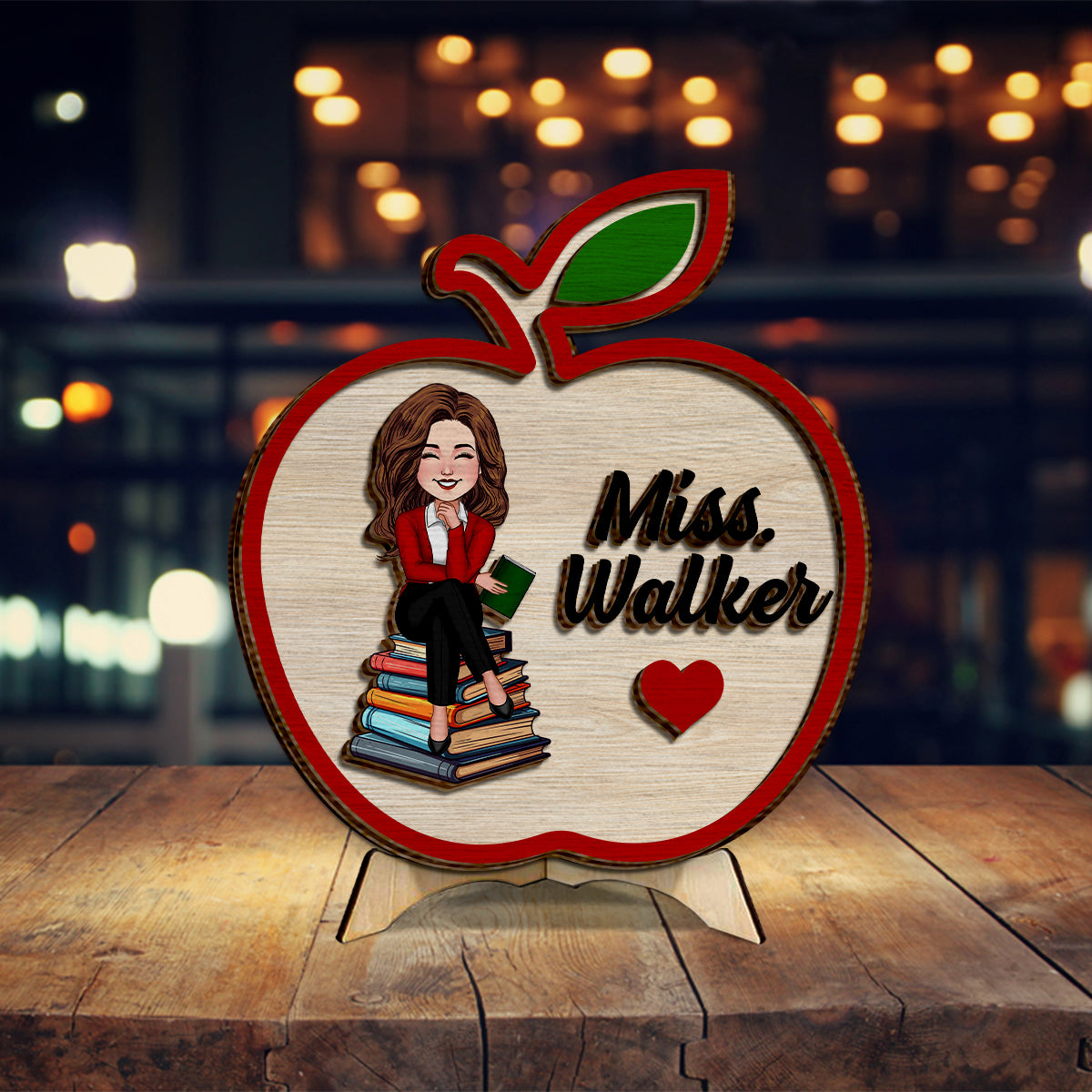 Panneau en bois personnalisé « Pomme pour enseignant » - Plaque en bois double couche