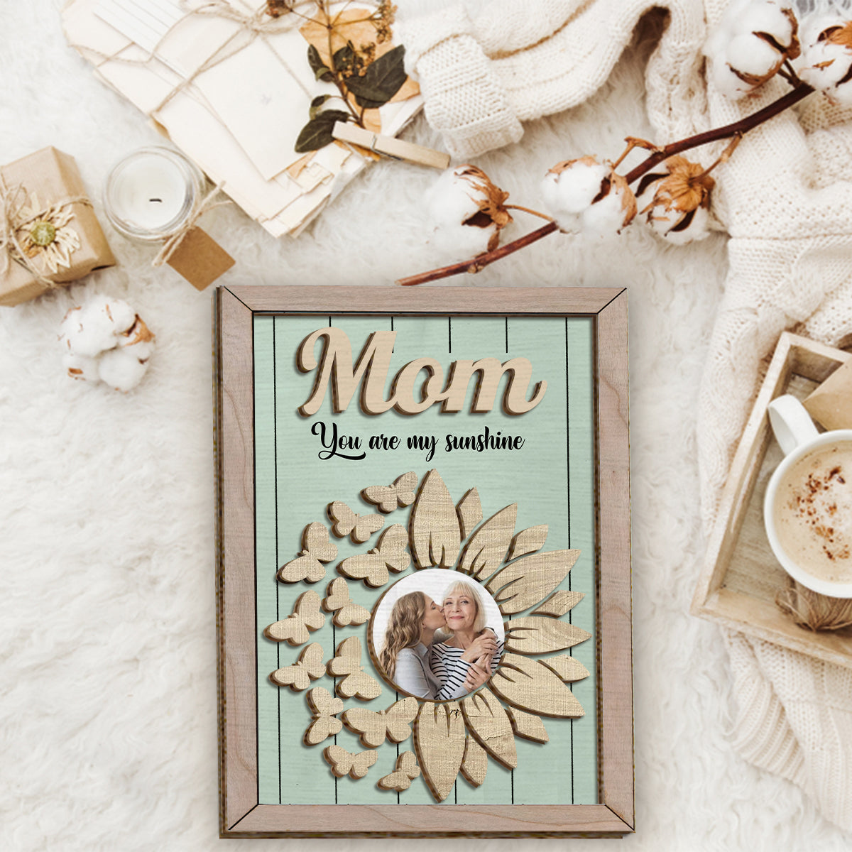 You're My Sunshine Sunflower Photo Custom - Personalized Mother 2 Layered Wood Sign / Wood Plaque