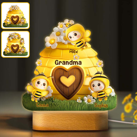 Reason To Bee Happy - Personalized Grandma Shaped Plaque Light Base
