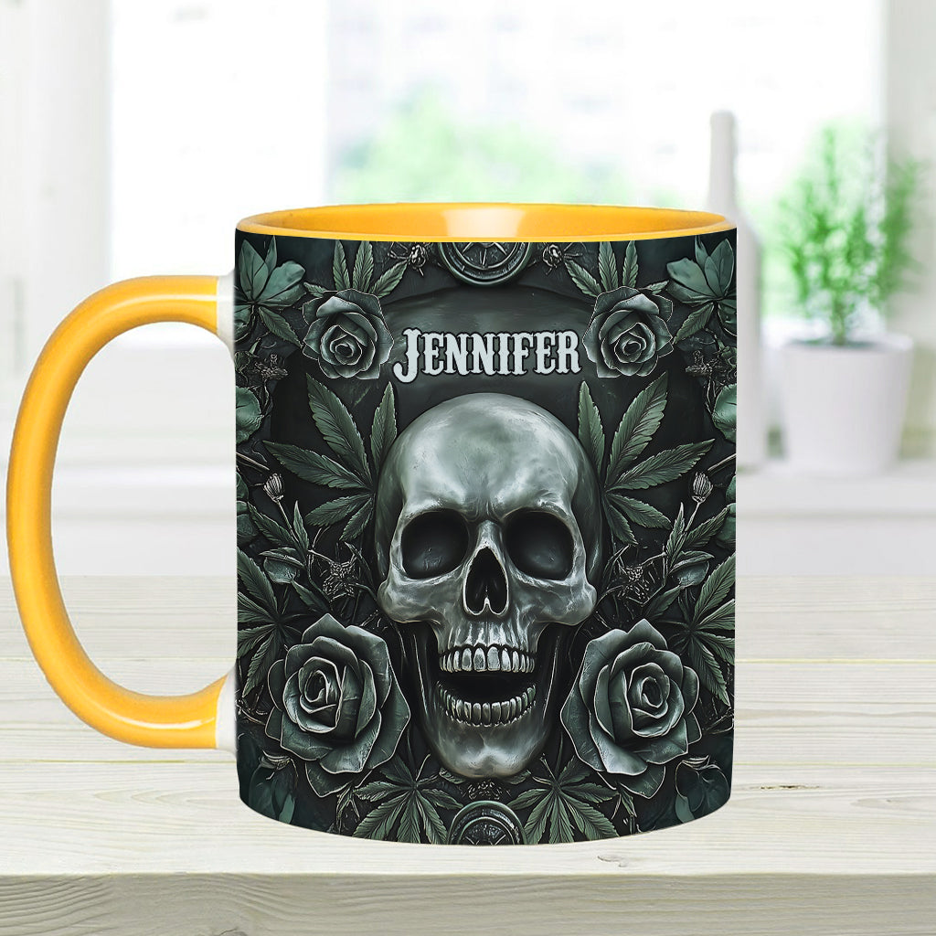 Totenkopf-Cannabisblatt - Personalisierter Becher mit Cannabis-Akzent