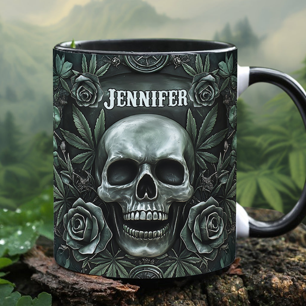 Totenkopf-Cannabisblatt - Personalisierter Becher mit Cannabis-Akzent