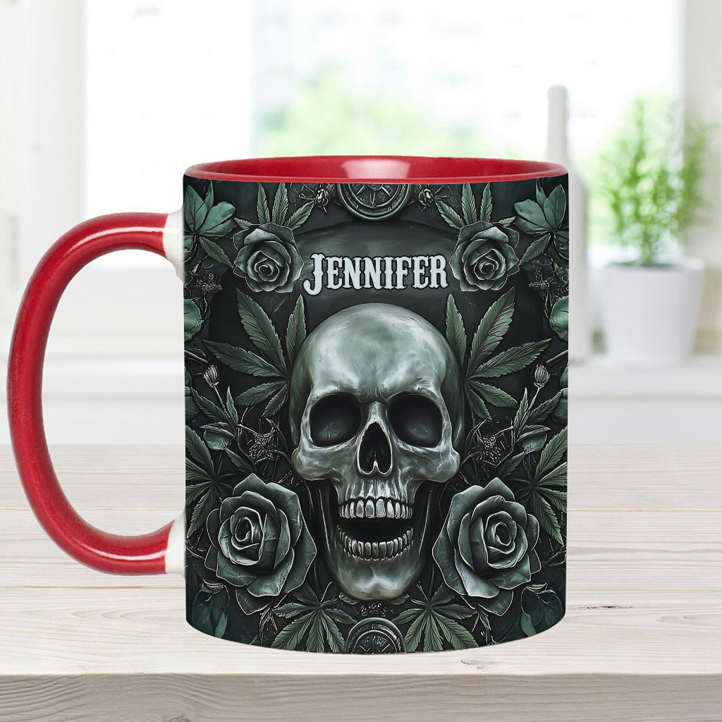 Totenkopf-Cannabisblatt - Personalisierter Becher mit Cannabis-Akzent