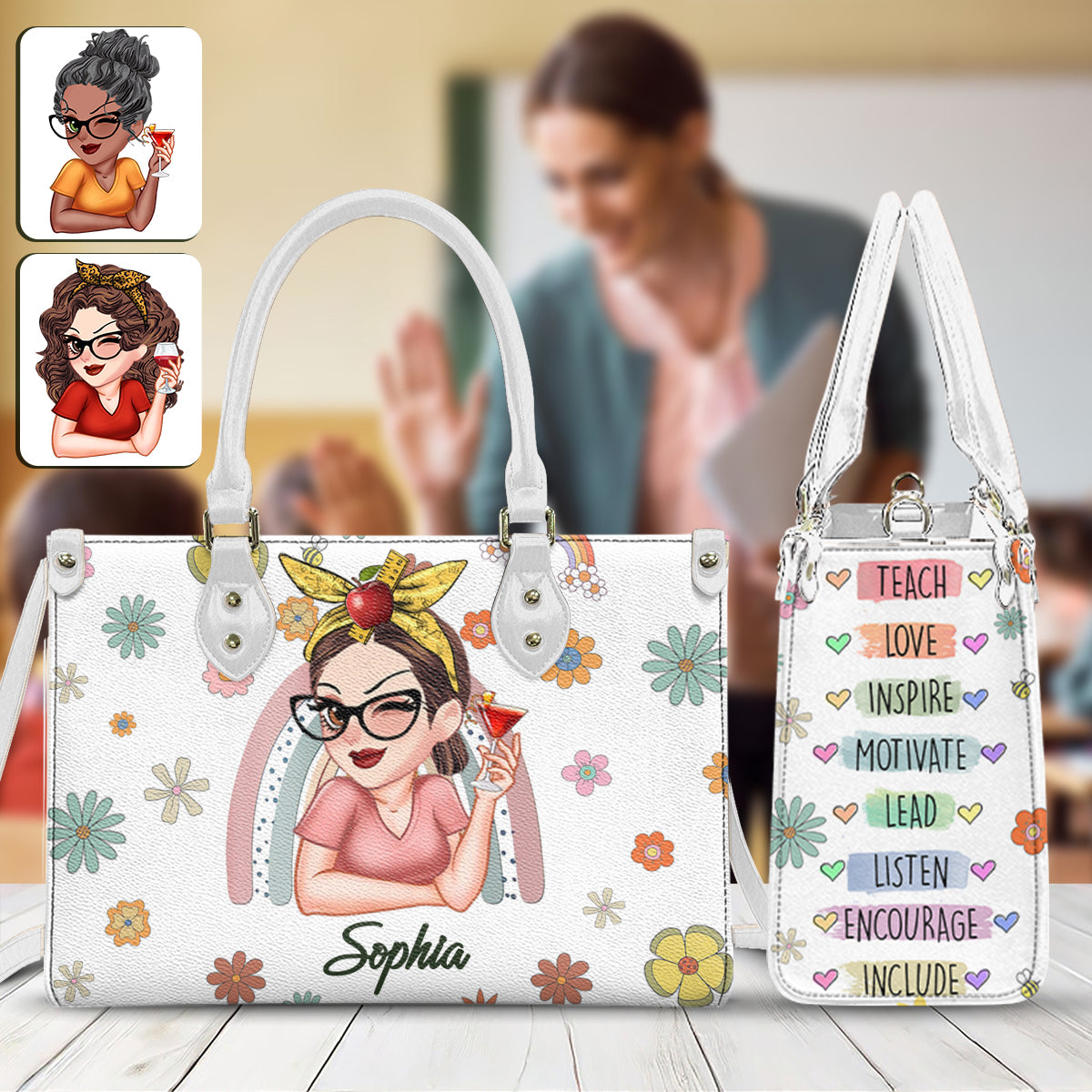 Lehren, Lieben, Inspirieren – Personalisierte Lederhandtasche für Lehrer