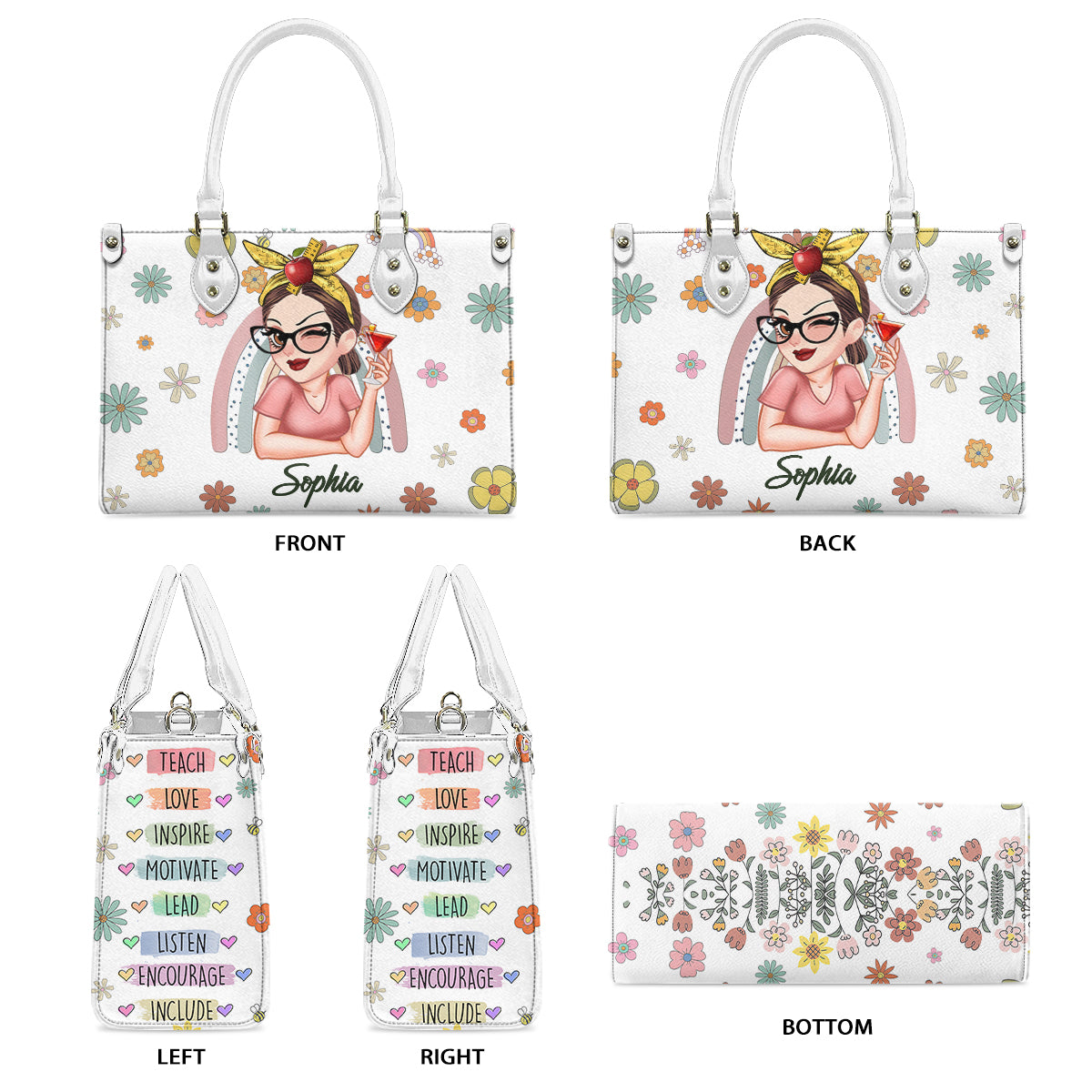 Lehren, Lieben, Inspirieren – Personalisierte Lederhandtasche für Lehrer