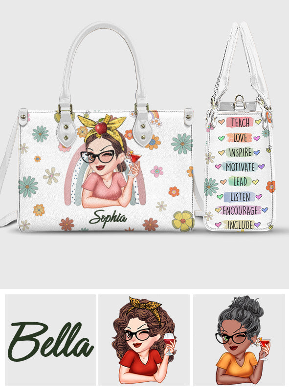 Lehren, Lieben, Inspirieren – Personalisierte Lederhandtasche für Lehrer