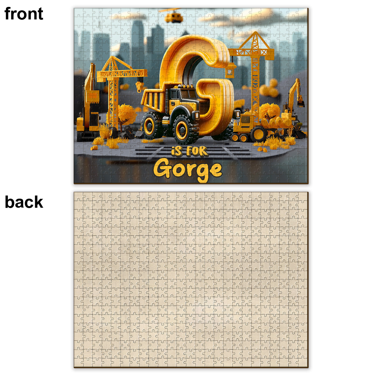 Baustellenfahrzeuge Buchstaben - Personalisiertes Kinderpuzzle