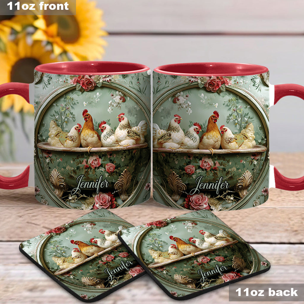 Vintage-Tasse mit Blumenmuster und Hühnermotiv – personalisierte Tasse mit Hühnermotiv